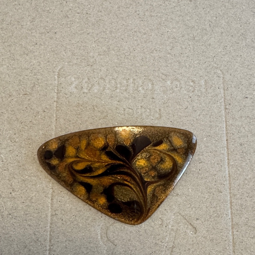 Triangular Brown and Gold Enamel Brooch